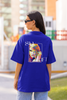 Back view of woman wearing blue Oversize T-shirt featuring Swiftie design, taylor's version