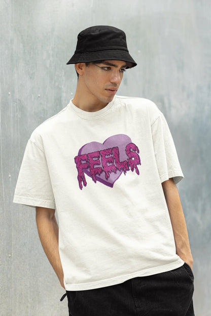 Feels | Typography | Dropped Sleeve Unisex Tee