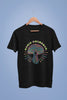 Front view of a black oversized t-shirt featuring a psychedelic magic mushroom with an aura, perfect for a hippie, trance, or groovy style.