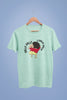 Front view of an oversized mint green tee with Shinchan dancing and the text 