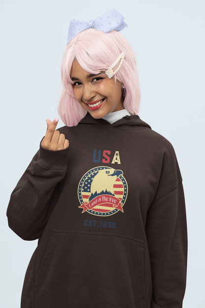 USA Land of the free | Retro Theme | Premium Unisex Winter Hoodie