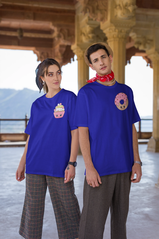 Donut and Cupcake | Couple | Premium Oversized Half Sleeve Unisex T-Shirt