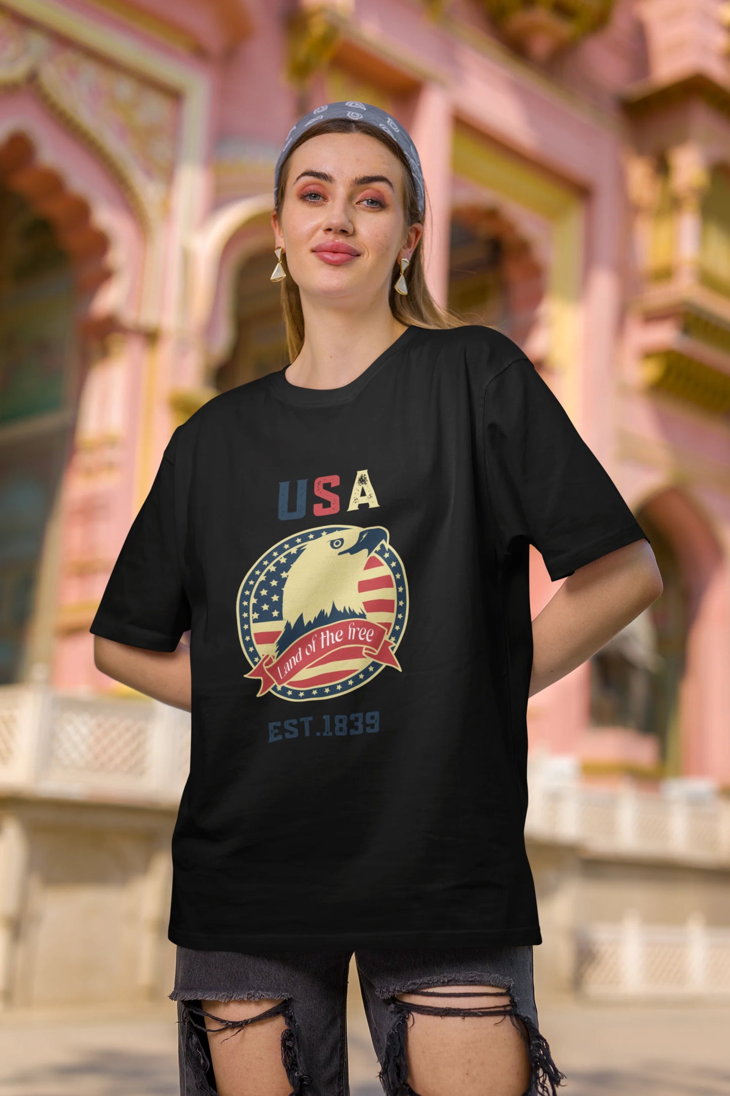USA land of  the free | Retro Theme | Dropped Sleeve Unisex Tee