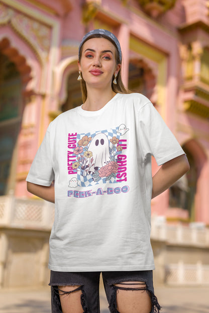 Pretty Cute Little Ghost | Typography | Dropped Sleeve Unisex Tee