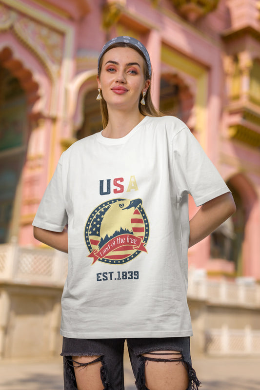USA land of  the free | Retro Theme | Dropped Sleeve Unisex Tee