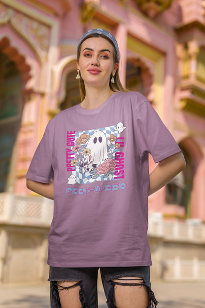 Pretty Cute Little Ghost | Typography | Dropped Sleeve Unisex Tee