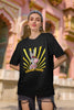 Second image of female Model showcasing black Bugs Bunny oversize t-shirt from Looney Tunes, featuring a bold Bugs Bunny design