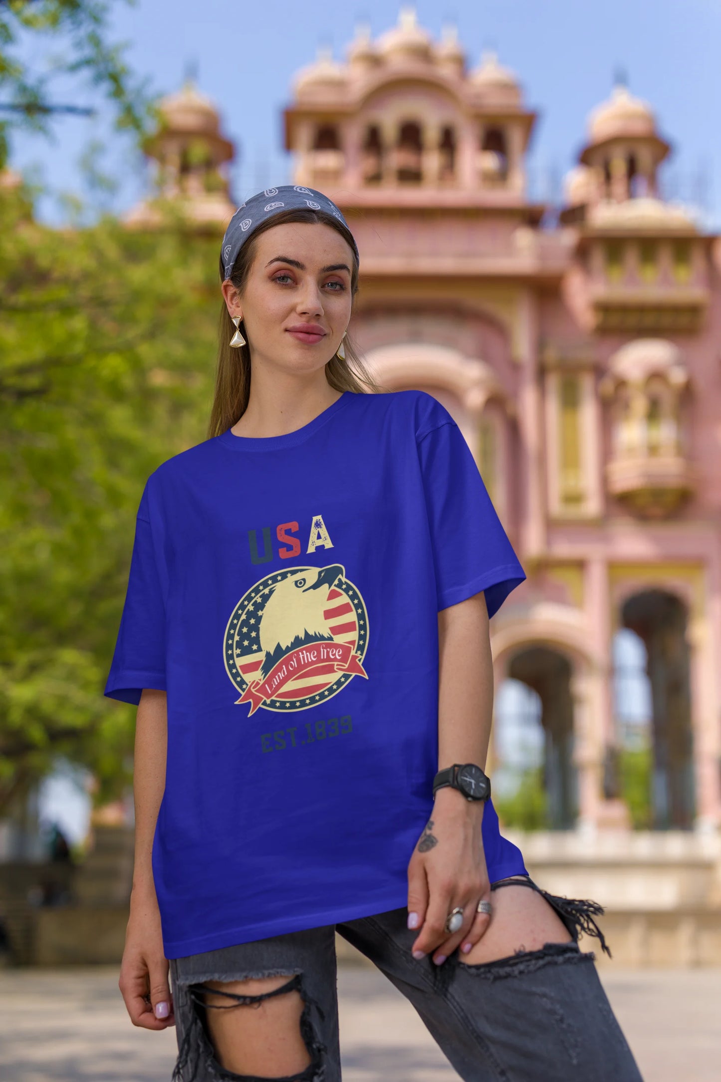 USA land of  the free | Retro Theme | Dropped Sleeve Unisex Tee