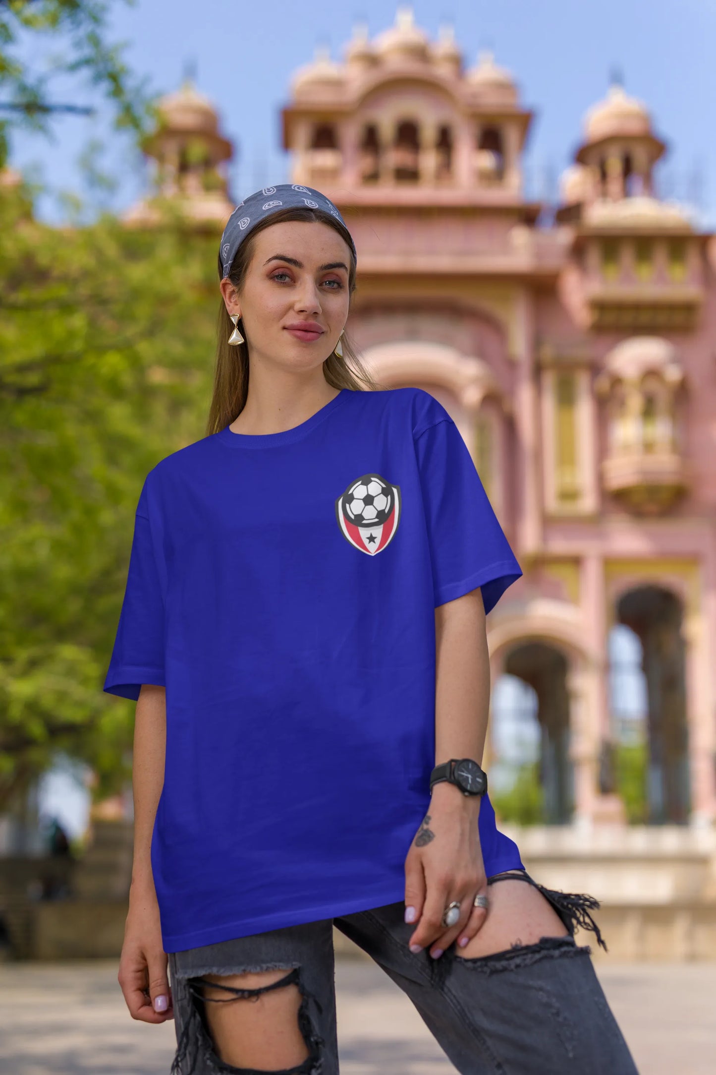 Football Badge | Minimalist | Dropped Sleeve Unisex Tee