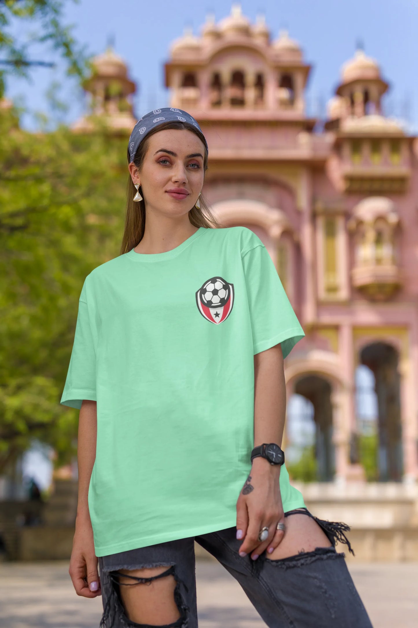 Football Badge | Minimalist | Dropped Sleeve Unisex Tee