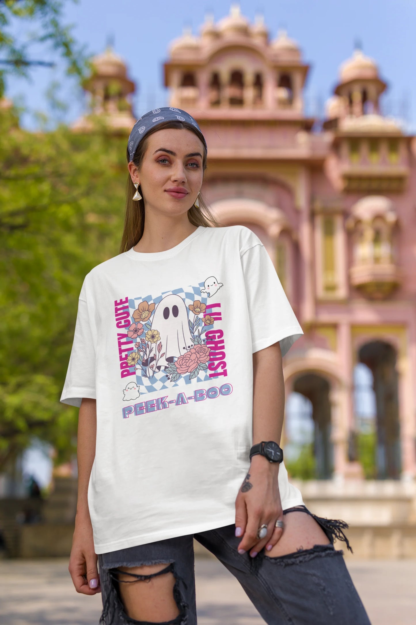 Pretty Cute Little Ghost | Typography | Dropped Sleeve Unisex Tee