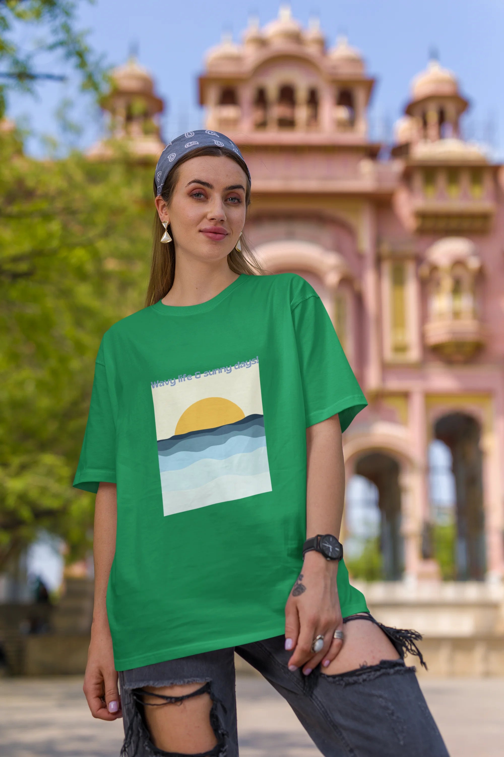 Wavy life and sunny days | Retro Theme | Premium Oversized Half Sleeve Unisex T-Shirt