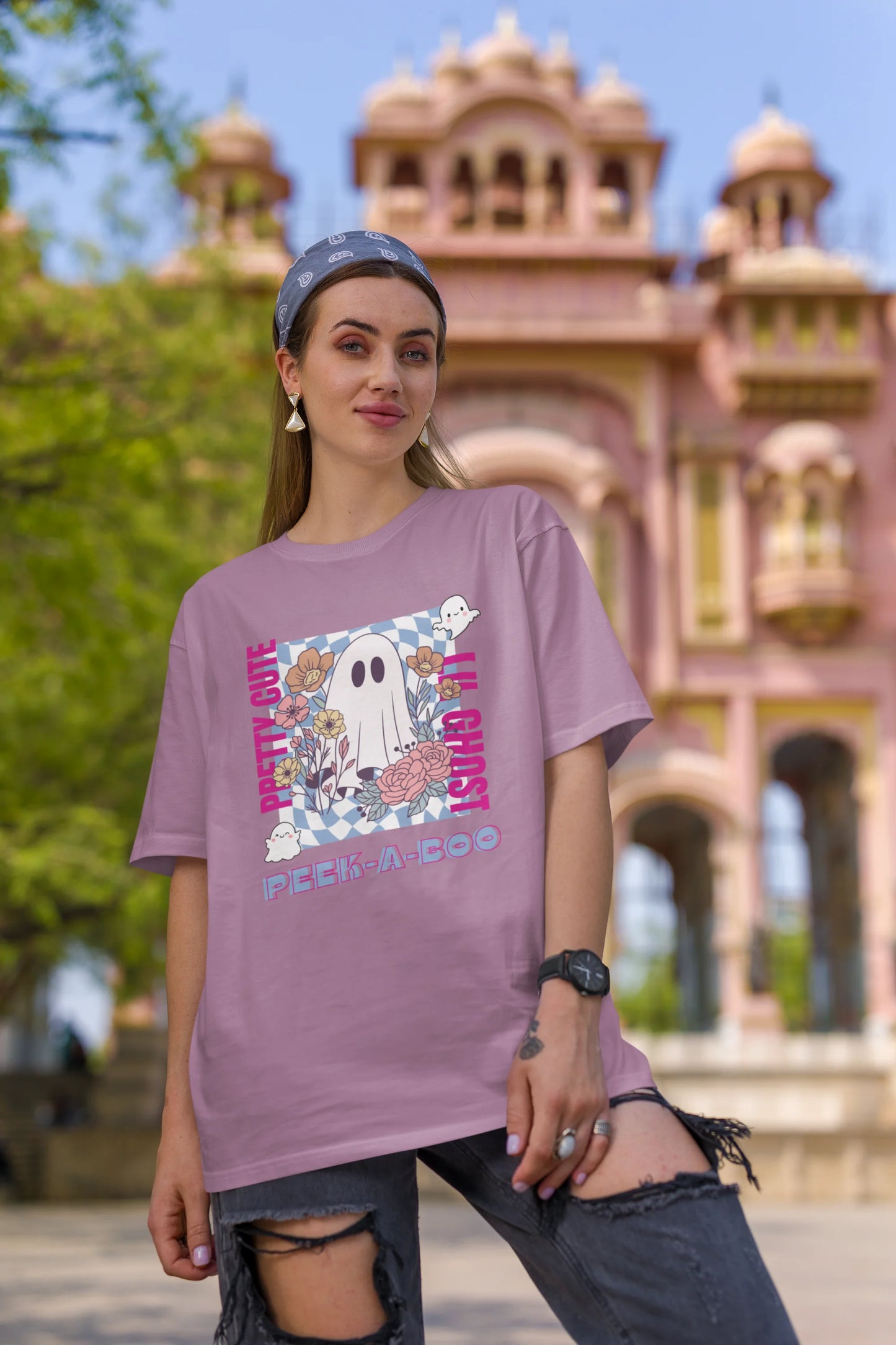 Pretty Cute Little Ghost | Typography | Dropped Sleeve Unisex Tee