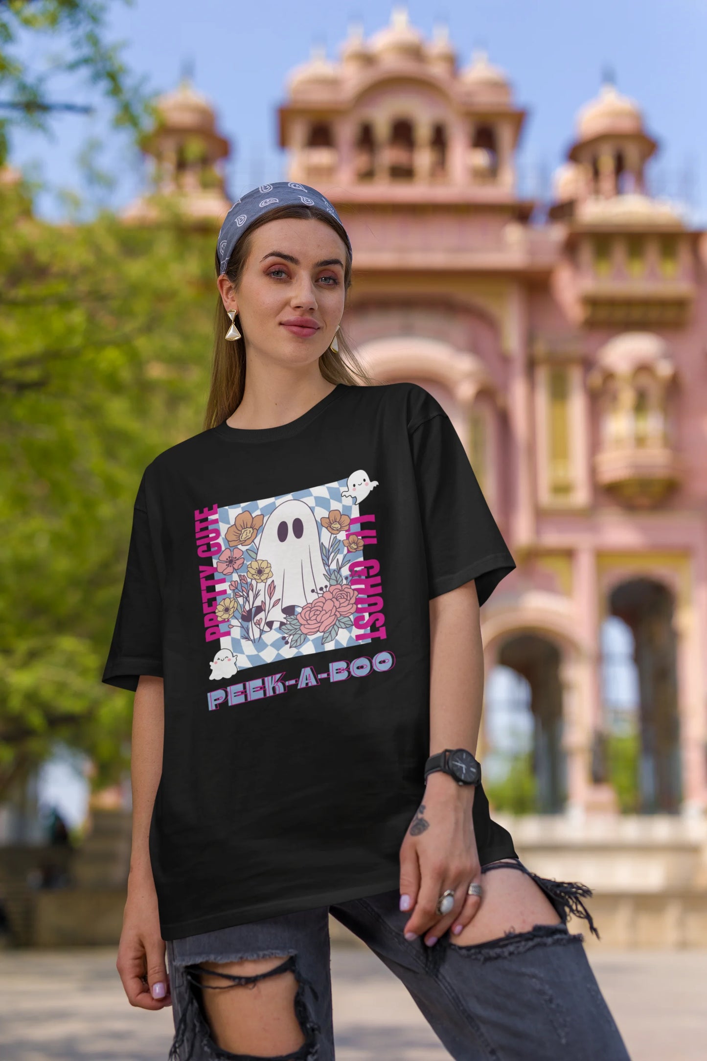Pretty Cute Little Ghost | Typography | Dropped Sleeve Unisex Tee