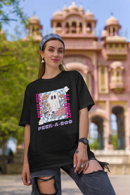 Pretty Cute Little Ghost | Typography | Dropped Sleeve Unisex Tee