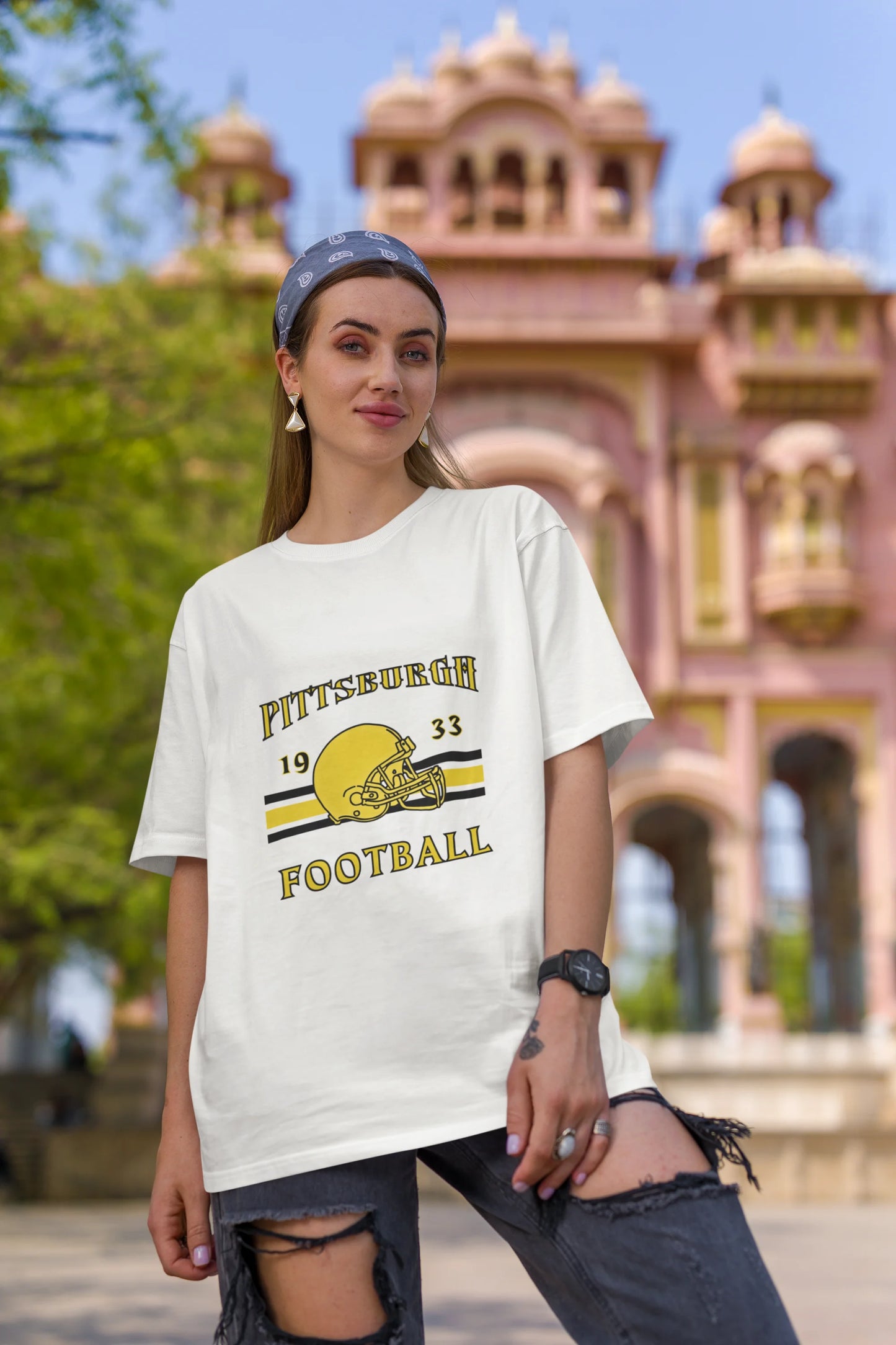 Pittsburgh Football  | Retro Theme | Dropped Sleeve Unisex Tee
