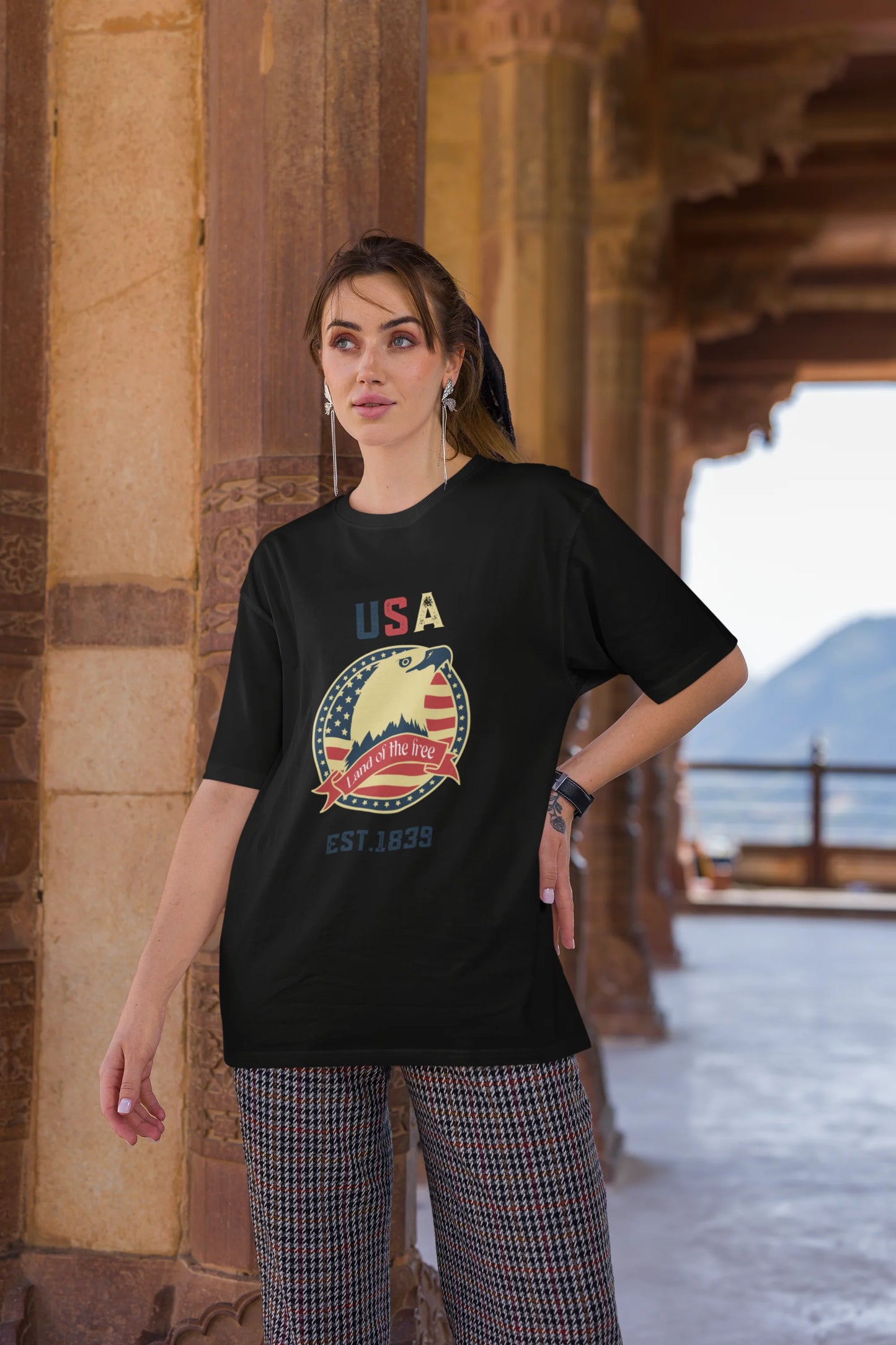 USA land of  the free | Retro Theme | Dropped Sleeve Unisex Tee