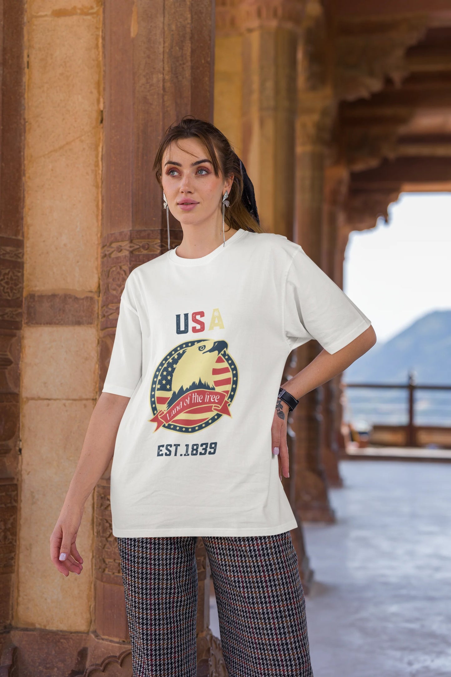 USA land of  the free | Retro Theme | Dropped Sleeve Unisex Tee