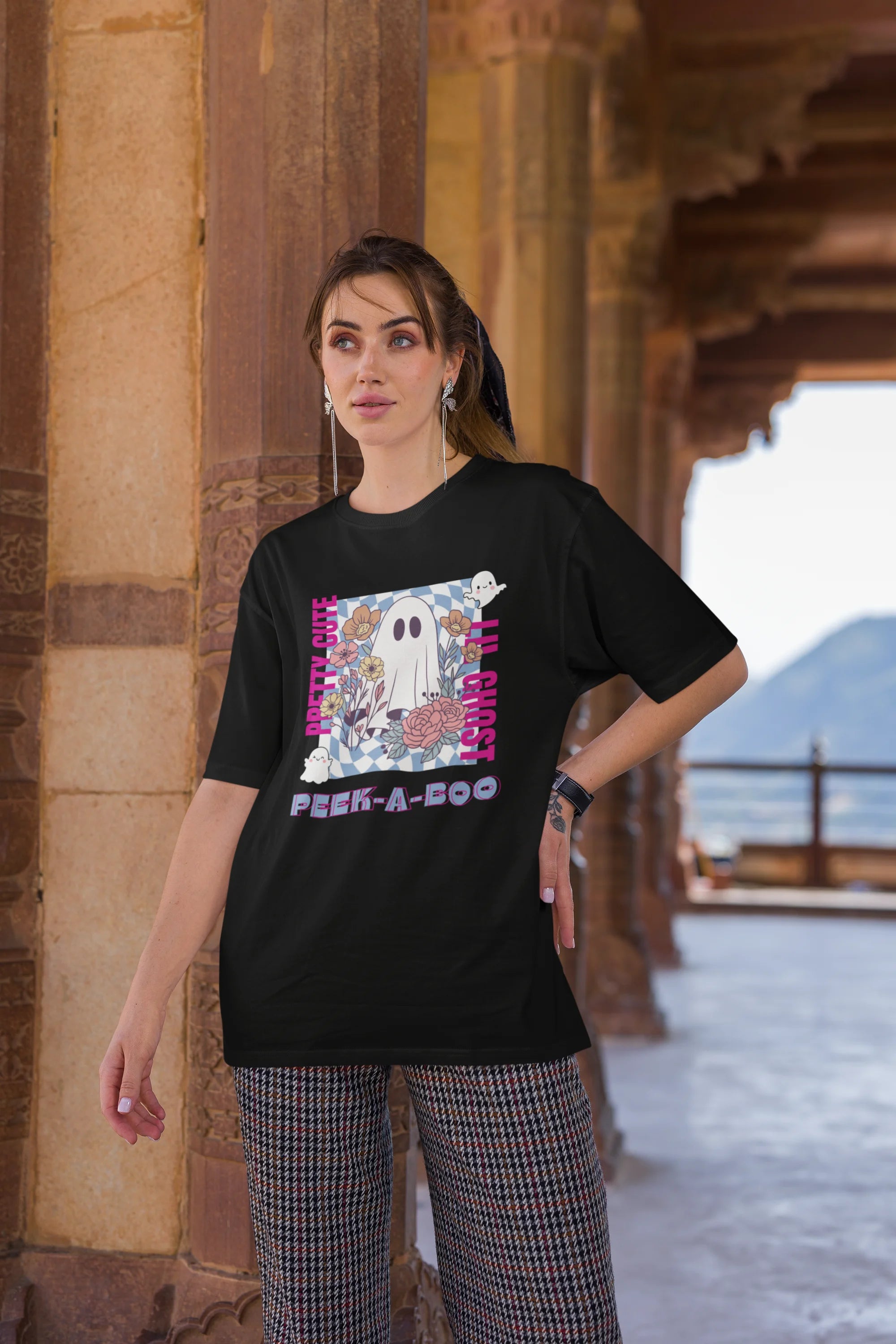 Pretty Cute Little Ghost | Typography | Premium Oversized Half Sleeve Unisex T-Shirt