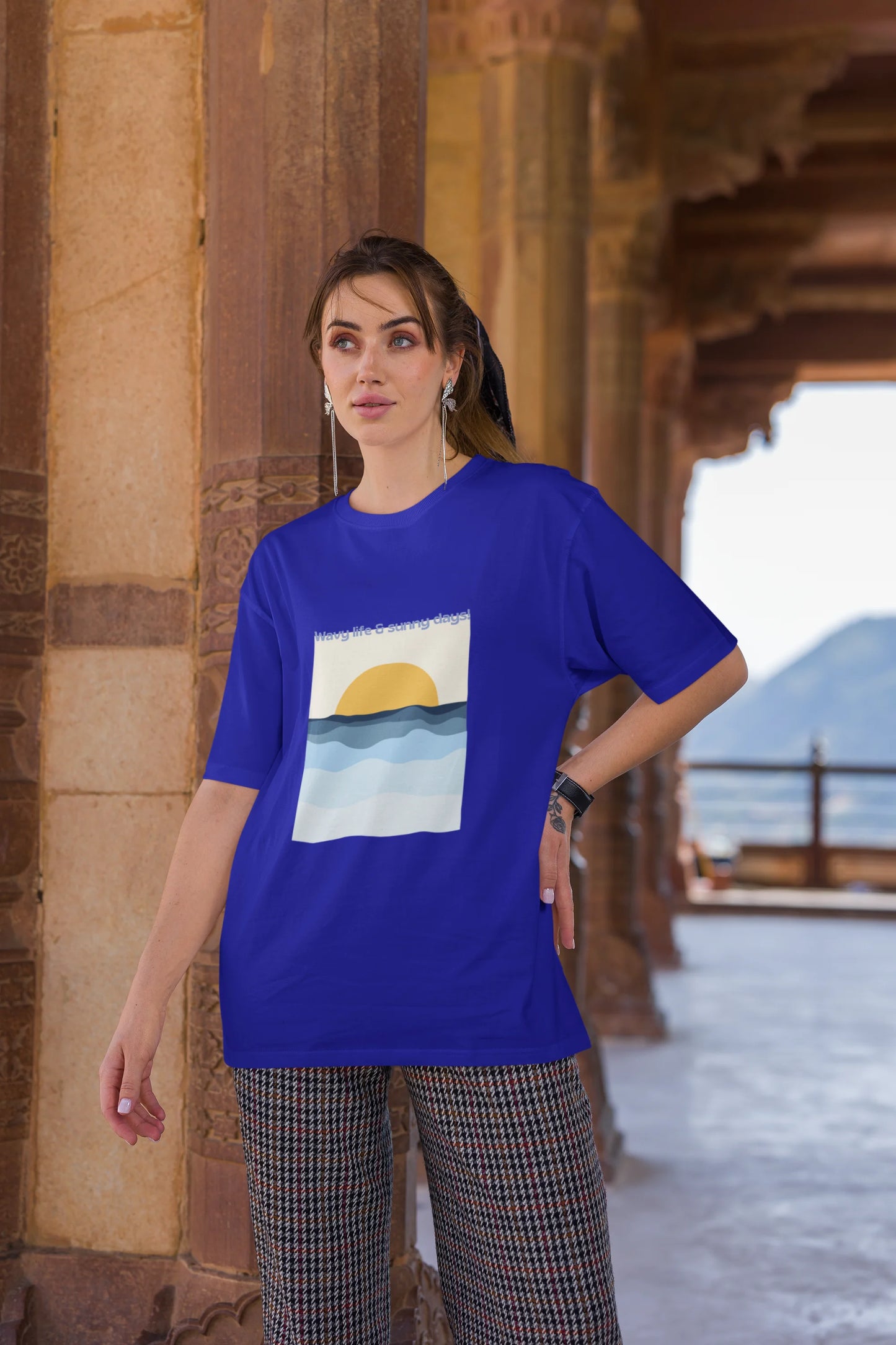 Wavy life and sunny days | Retro Theme | Dropped Sleeve Unisex Tee