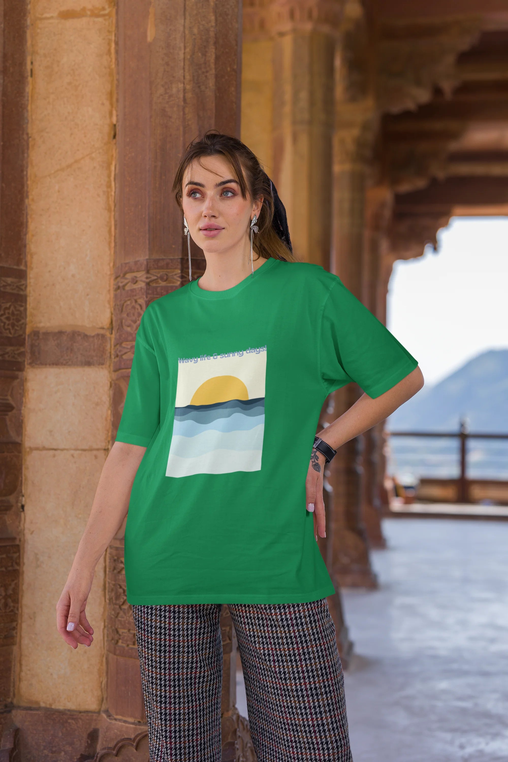 Wavy life and sunny days | Retro Theme | Premium Oversized Half Sleeve Unisex T-Shirt