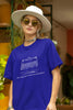 First image of woman wearing TTPD-inspired blue oversize t-shirt TTPD collection tees, embodying Taylor Swift's unique Swiftie aesthetic.