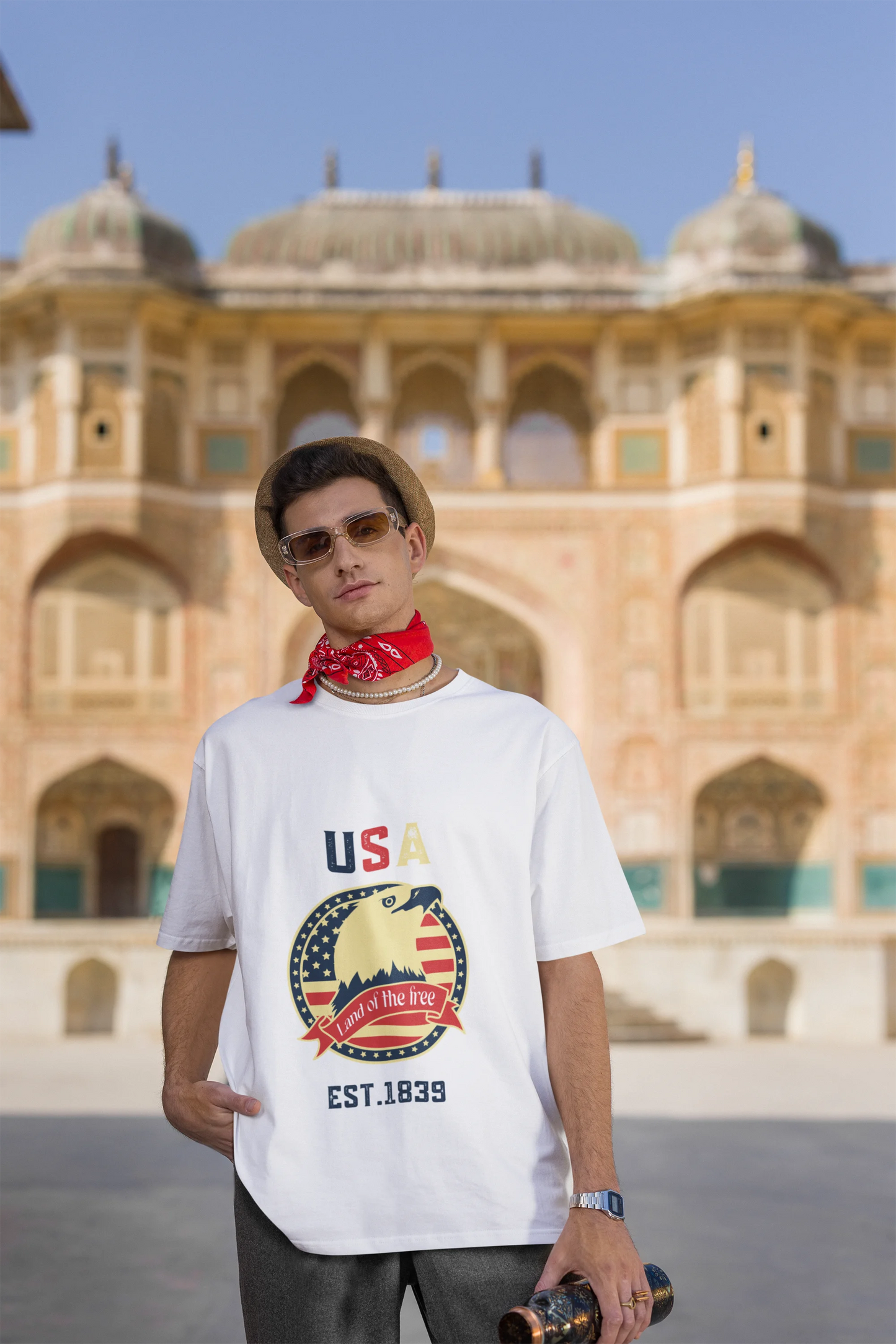 USA land of  the free | Retro Theme | Dropped Sleeve Unisex Tee