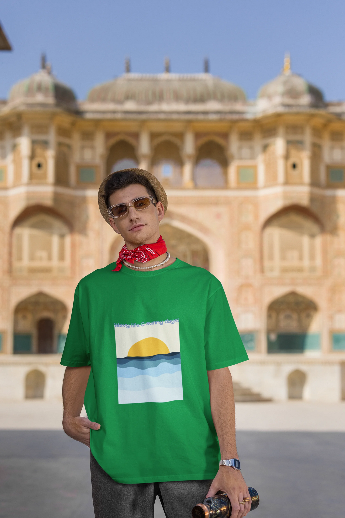 Wavy life and sunny days | Retro Theme | Dropped Sleeve Unisex Tee