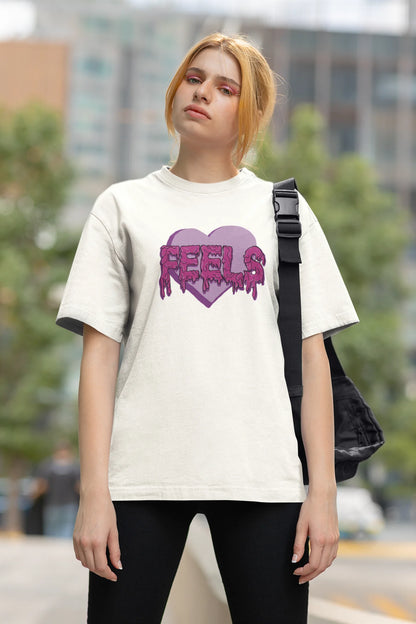 Feels | Typography | Dropped Sleeve Unisex Tee