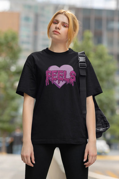 Feels | Typography | Dropped Sleeve Unisex Tee