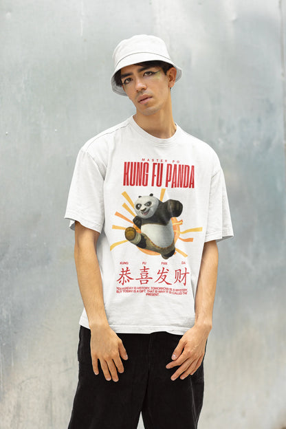 Men front Image of a Kung Fu Panda t-shirt featuring iconic quotes from the beloved movie series.