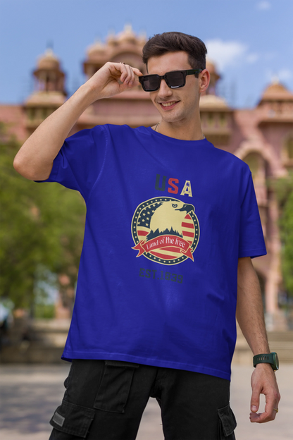 USA land of  the free | Retro Theme | Dropped Sleeve Unisex Tee