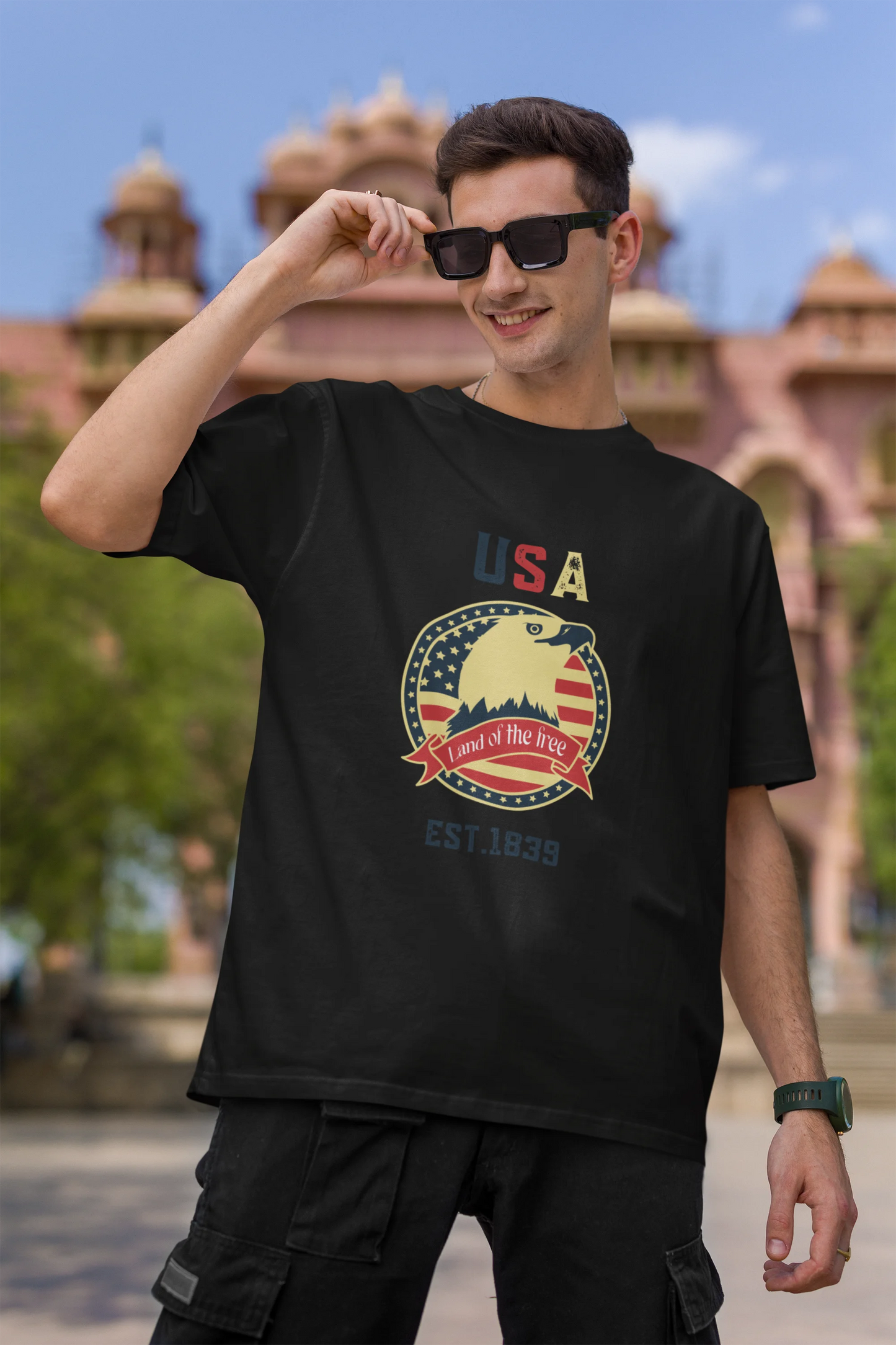 USA land of  the free | Retro Theme | Dropped Sleeve Unisex Tee