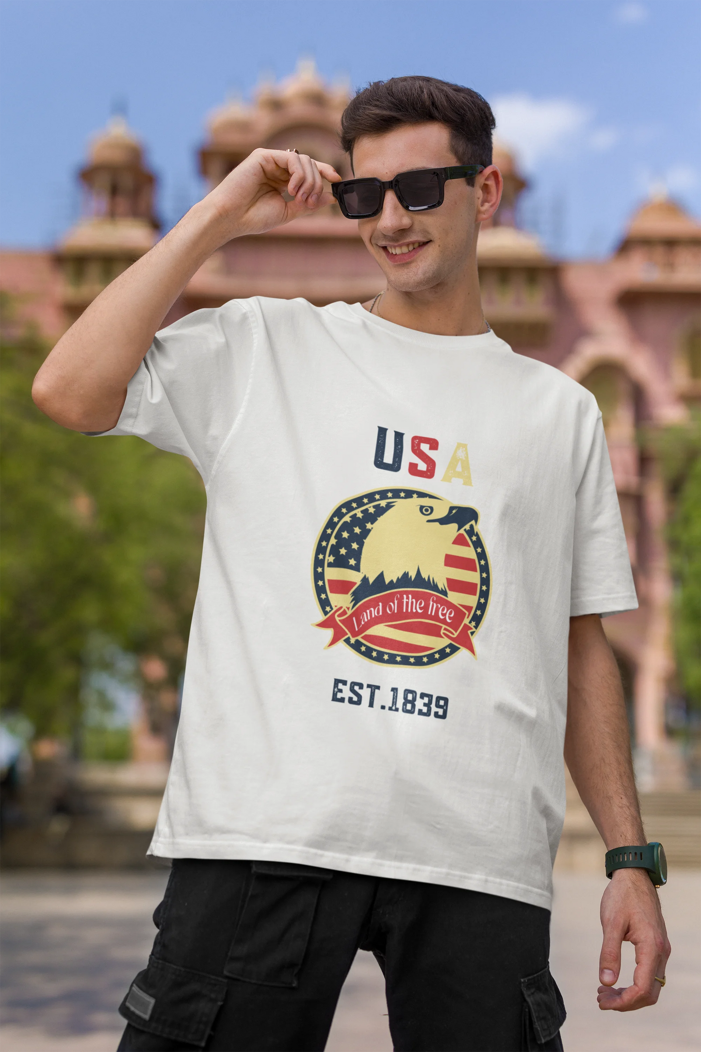 USA land of  the free | Retro Theme | Dropped Sleeve Unisex Tee
