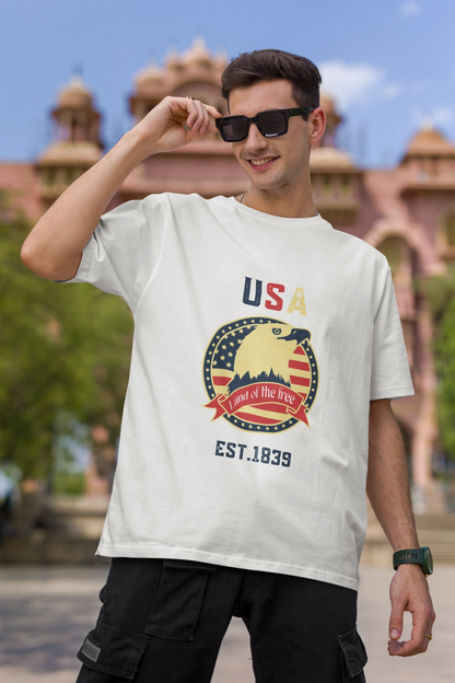 USA land of  the free | Retro Theme | Dropped Sleeve Unisex Tee