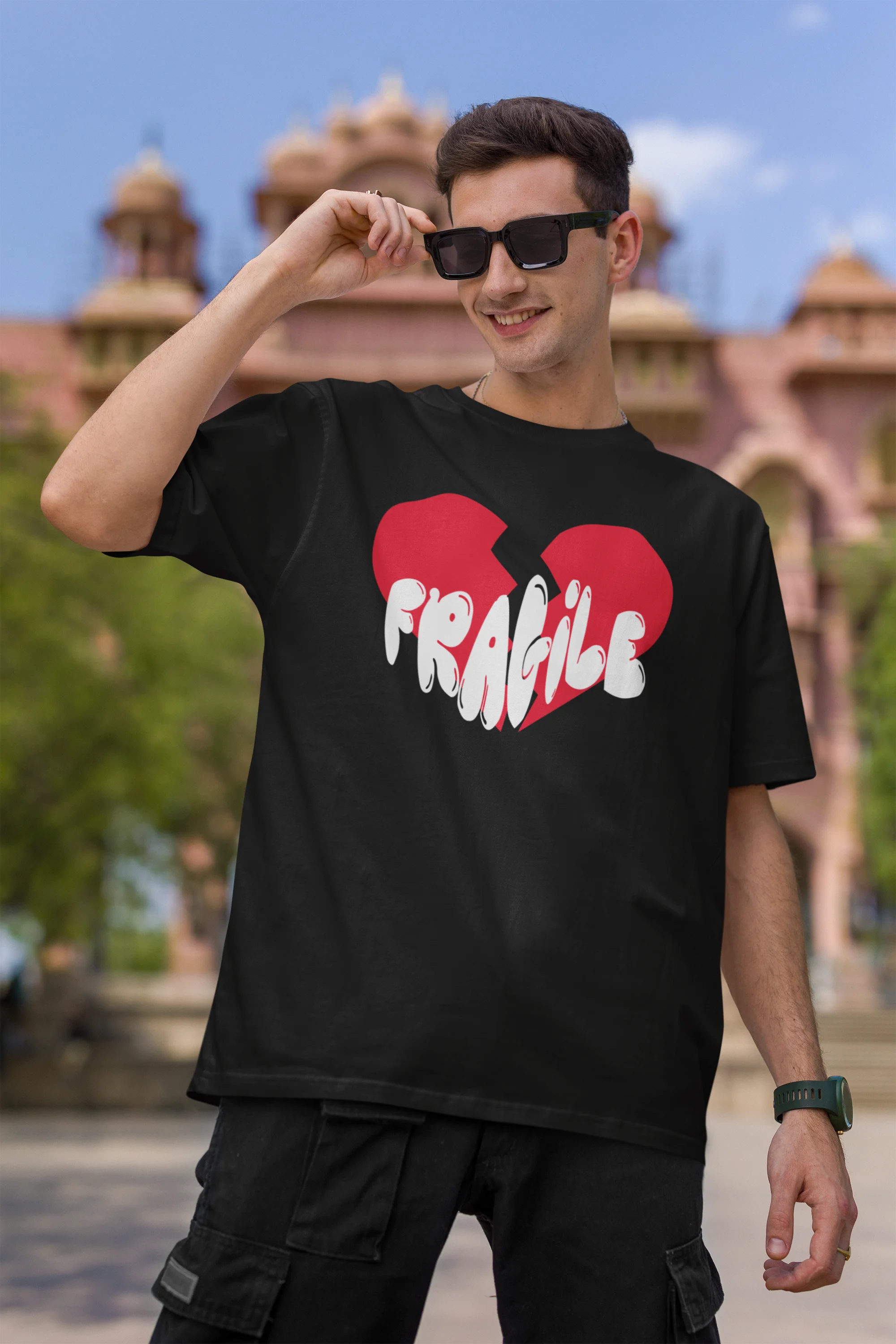 Fragile | Typography | Premium Oversized Half Sleeve Unisex T-Shirt
