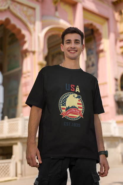 USA land of  the free | Retro Theme | Dropped Sleeve Unisex Tee