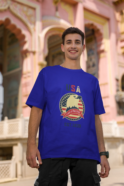 USA land of  the free | Retro Theme | Dropped Sleeve Unisex Tee