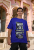 Second Image of man wearing blue Oversize t-shirt featuring TTPD design inspired by Taylor Swift's Eras Tour.