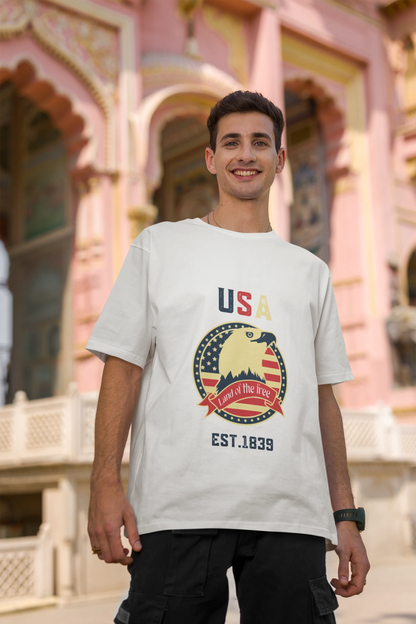 USA land of  the free | Retro Theme | Dropped Sleeve Unisex Tee
