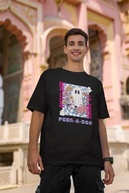Pretty Cute Little Ghost | Typography | Dropped Sleeve Unisex Tee