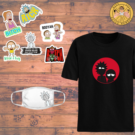 Rick and Morty combo set including Rick and Morty T-shirt, Mask & Rick and Morty sticker