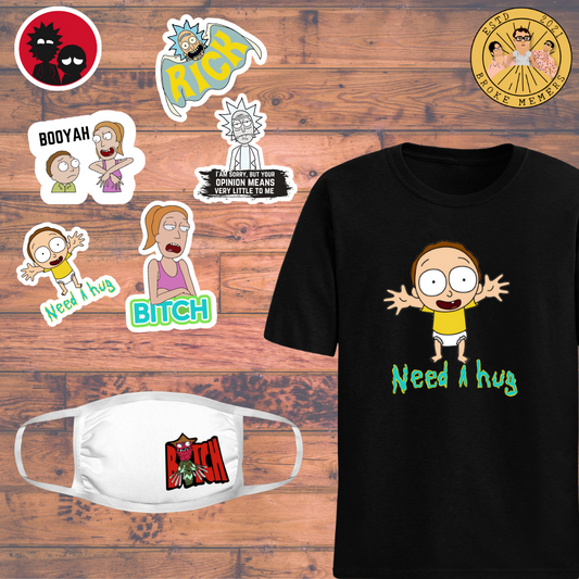 Rick and Morty combo set -III including Need a HugT-shirt, Mask & Rick and Morty sticker
