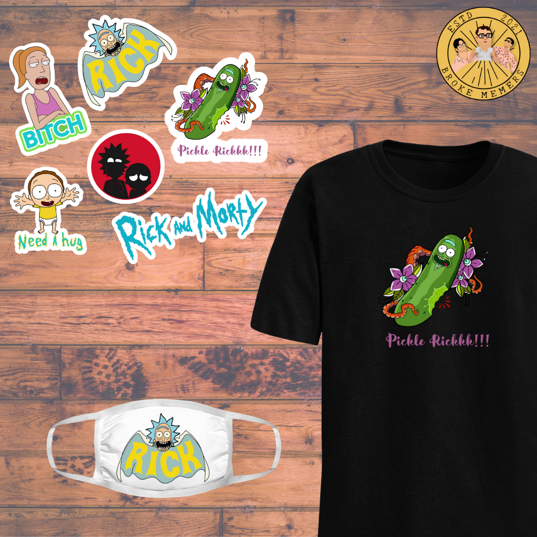 Rick and Morty combo set -IV including Pickle Rick T-shirt, Mask & Rick and Morty sticker