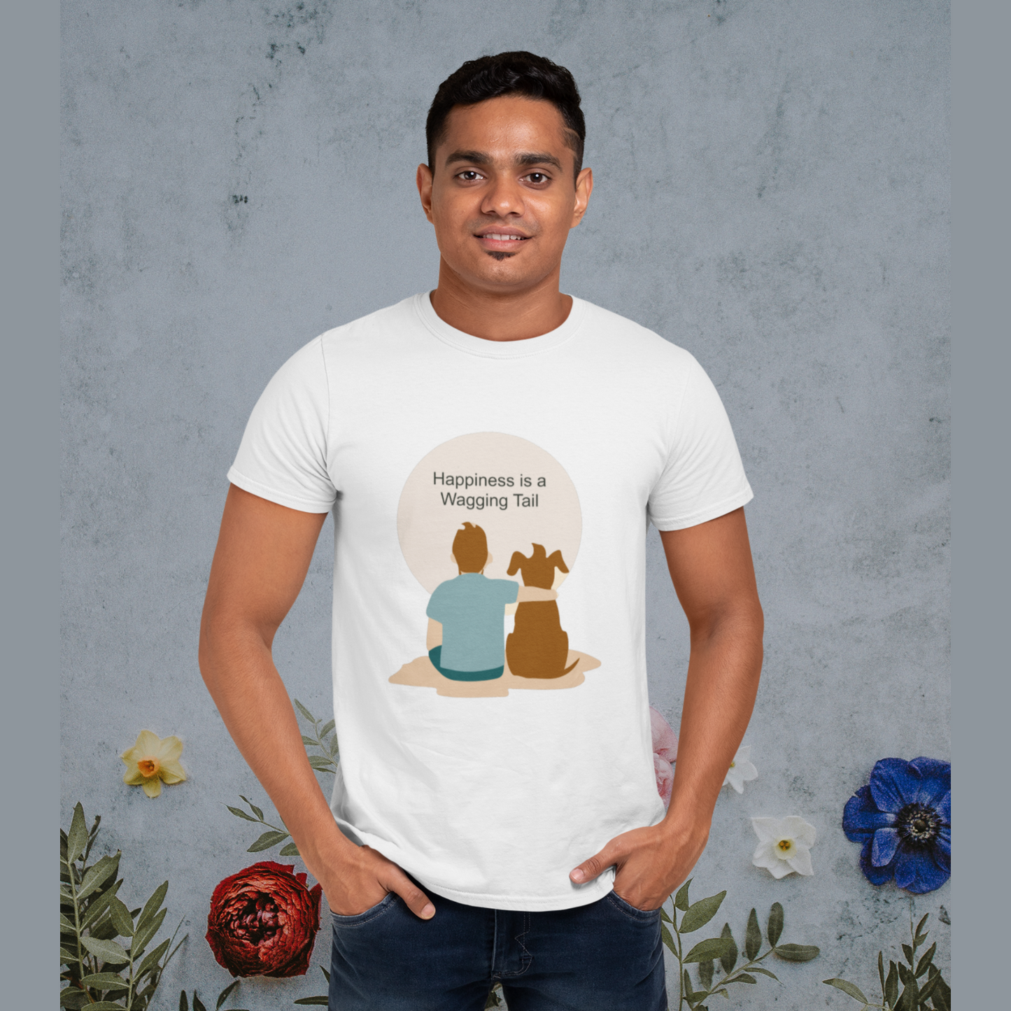 Happiness is a wagging tail (Male) | Premium Men Half Sleeve T-shirt