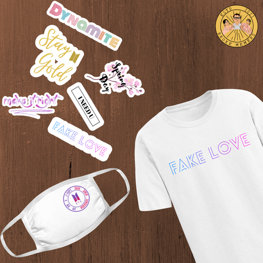 BTS Combo Set including Fake Love T-shirt, Mask & BTS Songs sticker