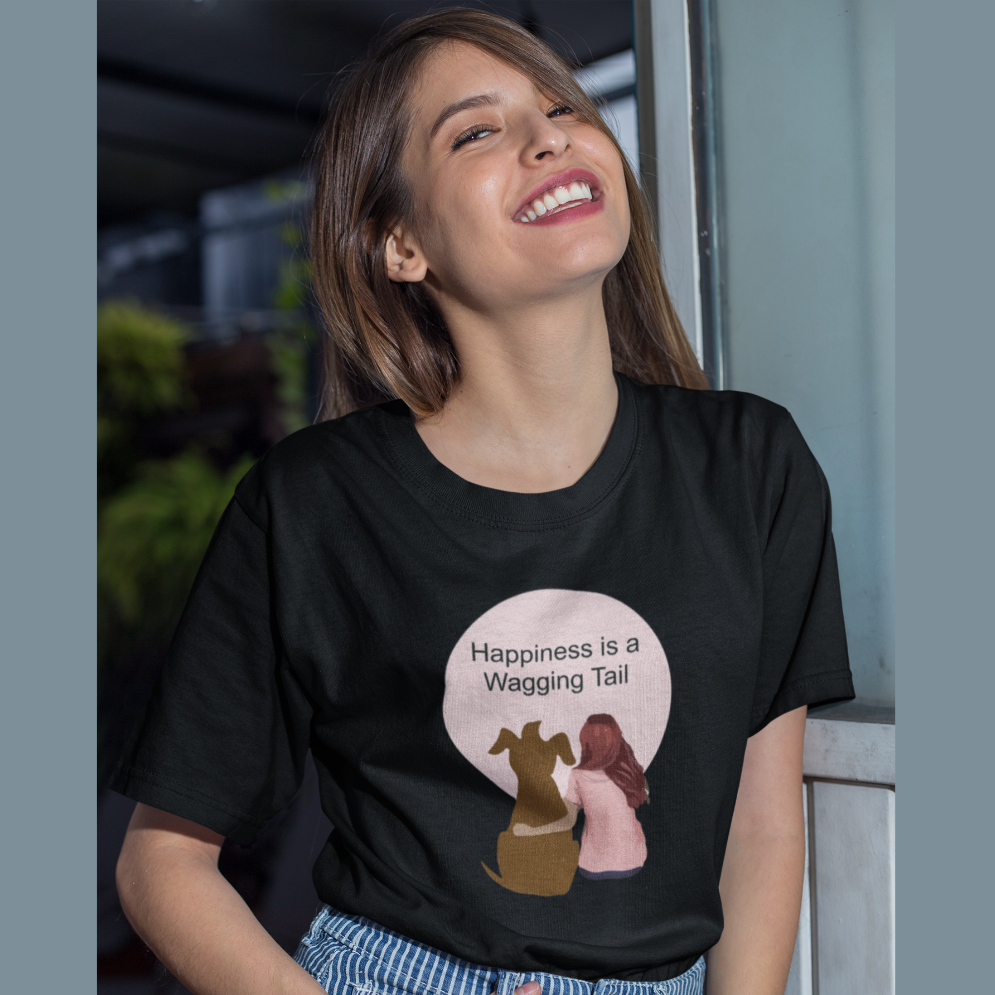 Happiness is a wagging tail (Female) | Premium Women Half Sleeve T-shirt