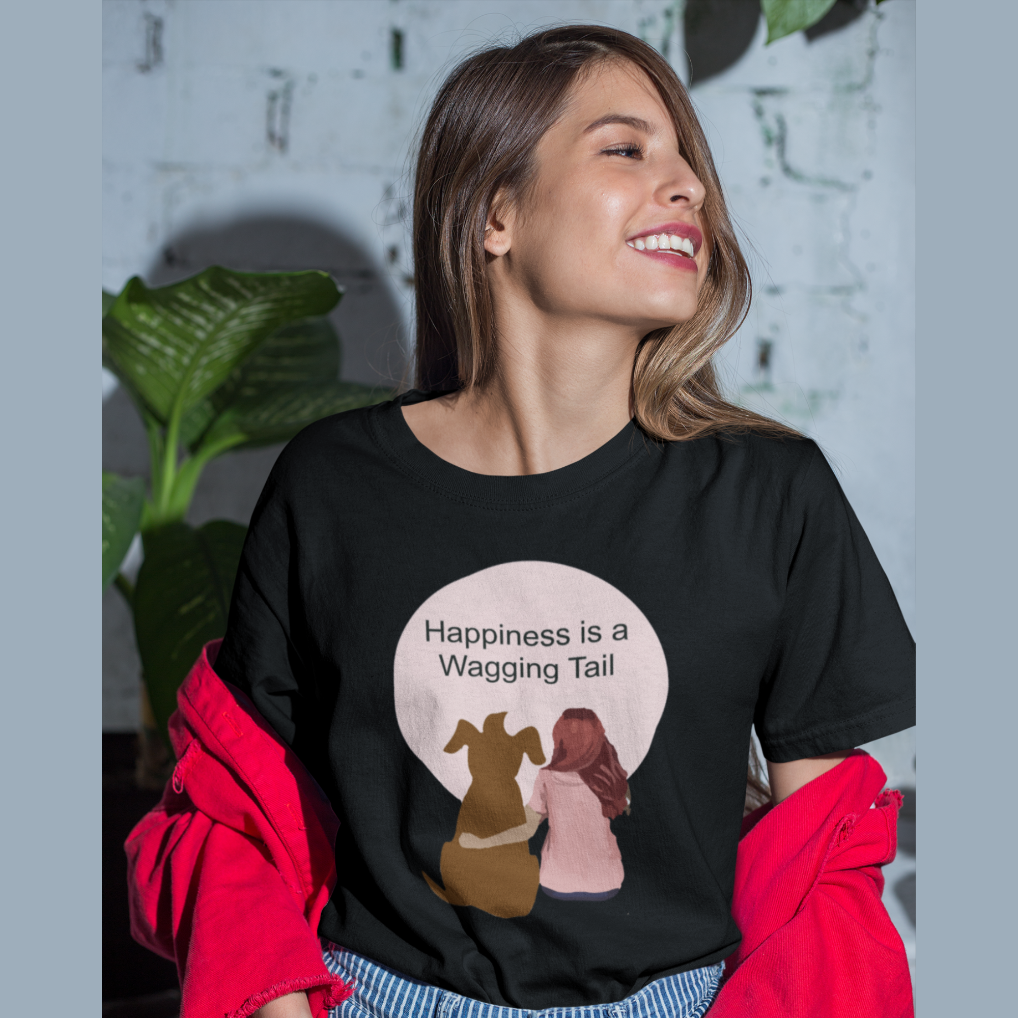 Happiness is a wagging tail (Female) | Premium Women Half Sleeve T-shirt