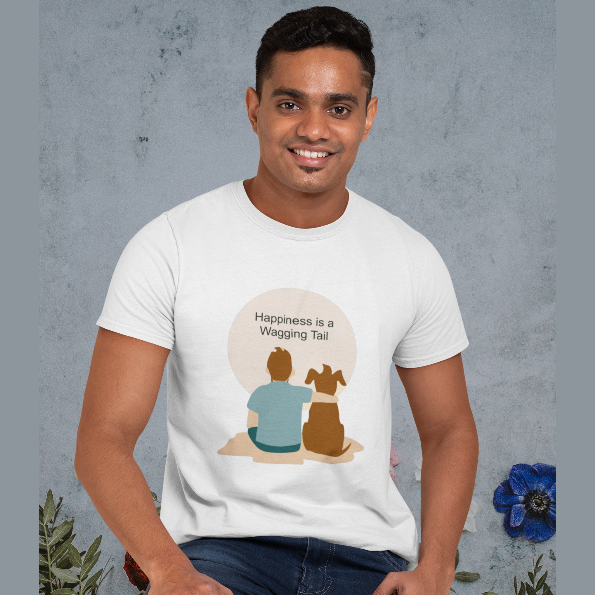 Happiness is a wagging tail (Male) | Premium Men Half Sleeve T-shirt