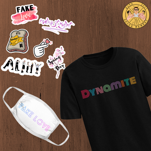 BTS Combo Set including Dynamite T-shirt, Mask & BTS Mix sticker